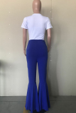 Blue Fashion Solid Flounce Boot Cut High Waist Speaker Solid Color Bottoms