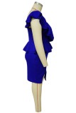 Синее сексуальное однотонное платье без рукавов с открытой спиной и бисером на одно плечо Платья больших размеров