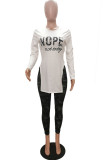 Black Red Casual Print Slit Letter O Neck Long Sleeve Two Pieces