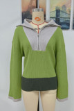Groene Casual Solid Patchwork Rits Kraag Tops