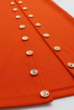 Красные элегантные сплошные выдолбленные лоскутные пуговицы с круглым вырезом прямые комбинезоны