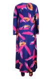 Purple Casual Print Cardigan Pants Plus Size Two Pieces (Subject To The Actual Object )