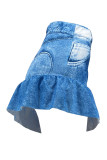 Pantalones cortos de mezclilla de cintura alta con pliegues de volantes estampado casual azul real