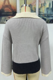 Apricot Casual Solid Patchwork Zipper Collar Tops