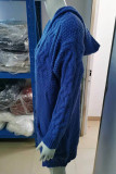 Vêtement d'extérieur à col à capuche et cardigan uni décontracté bleu
