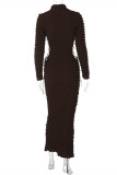 Schwarze, sexy, lässige, solide, ausgehöhlte Frenulum-Rollkragen-Langarmkleider