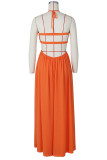 Orange Sexy Solid Patchwork Backless Halfter Straight Jumpsuits