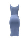 Koningsblauw sexy effen bandage patchwork jurken met spaghettibandjes