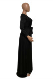 フクシア ファッション カジュアル ソリッド 包帯 V ネック長袖ドレス