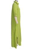 Fluorescent Green Casual Solid Patchwork Buckle Turndown Collar Shirt Dress Dresses