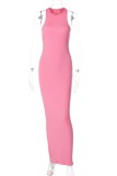 Rosa Casual Solid Basic O-hals långa klänningar
