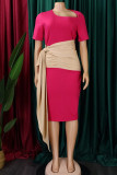 Mandarina rojo casual sólido vendaje patchwork pliegue asimétrico cuello un paso falda vestidos