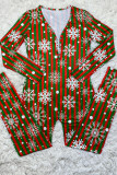 Macacão skinny listrado para festa sexy com estampa de patchwork Papai Noel com decote em V