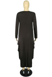 Vestidos de manga comprida casual cinza escuro moda assimétrico sólido decote em O