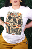 T-shirts noirs à col rond en patchwork de crâne imprimé vintage de fête