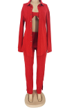 Red Casual Solid Patchwork Turndown Collar Long Sleeve Tree Pieces