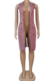 Pink Fashion British Style Adult Solid Cardigan Turndown Collar Tops