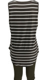 Svart blandning Casual Slip Striped Print Tvådelad kostym Stripe Plus Size
