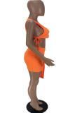 Оранжевый сексуальный однотонный бандаж с круглым вырезом без рукавов из двух частей
