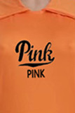 オレンジのセクシーなプリントレターターンダウンカラージャンプスーツ