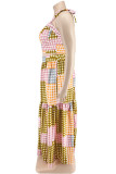 Lila Lässige, nicht positionierende, bedruckte Bandage, rückenfreier Spaghettiträger, plus Größe, zweiteilig