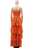 Tangerine Elegant Solid Bandage Patchwork Flounce Spaghetti Strap Long Dress Dresses