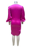 Фиолетовые сексуальные однотонные лоскутные платья с V-образным вырезом и юбкой в ​​один шаг