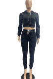 Black Casual Street Solid Bandage Patchwork Hooded Collar Long Sleeve Two Pieces
