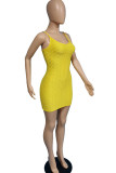 Jaune Sexy Solide Patchwork Spaghetti Strap Crayon Jupe Robes