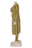 Gilet cardigan con stampa casual giallo Pantaloni o collo Plus Size in tre pezzi