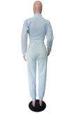 Light Blue Casual Solid Bandage Turtleneck Long Sleeve Two Pieces