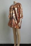 Gold Street effen pailletten patchwork jurken met ronde hals