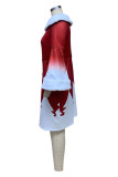 Vestidos saia ombro a ombro com estampa patchwork vermelho e branco elegante
