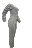 Grey Sexy Solid Patchwork Zipper Collar Skinny Jumpsuits