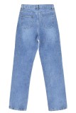 Vaqueros casuales de mezclilla regular de cintura alta de patchwork rasgado sólido azul claro
