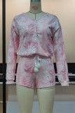 Pink Black Casual Living Print Patchwork O Neck Long Sleeve Two Pieces