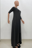 Black Fashion Solid Asymmetrical Oblique Collar Long Dresses