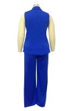 Blauw Casual Solid Basic Turndown Collar Grote maten driedelige set
