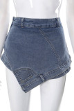 Blue Street Solid Patchwork Asymmetrical High Waist Regular Spliced Pocket Skinny Denim Mini Skirts
