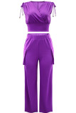 Purple Casual Solid Patchwork V Neck Sleeveless Two Pieces