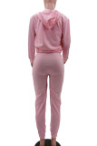 Pink Casual Solid Patchwork Hooded Collar Long Sleeve Three Pieces