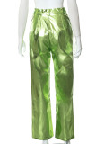 Pantaloni in tinta unita dritti a vita alta con patchwork solido verde casual da strada
