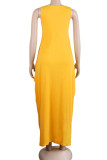Yellow Casual Solid Patchwork U Neck Long Dress Dresses