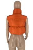 Orange Red Casual Street Solid Patchwork Zipper Zipper Collar Tops