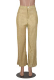 Pantalon de couleur unie conventionnel à taille haute classique en patchwork uni décontracté doré