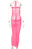 Pink Sexy Solid Bandage Backless Spaghetti Strap Long Dress Dresses