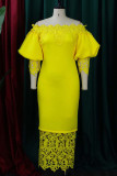 Robes de jupe en une étape jaunes élégantes en patchwork solide sur l'épaule (sans broche)