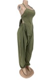 Army Green Sexy Casual Solid Bandage Backless Spaghetti Strap Sleeveless Two Pieces