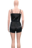 Black Sexy Casual Living Solid Backless Spaghetti Strap Sleeveless Two Pieces