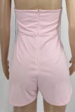 Pink Elegant Solid Tassel Patchwork Backless Strapless Skinny Rompers